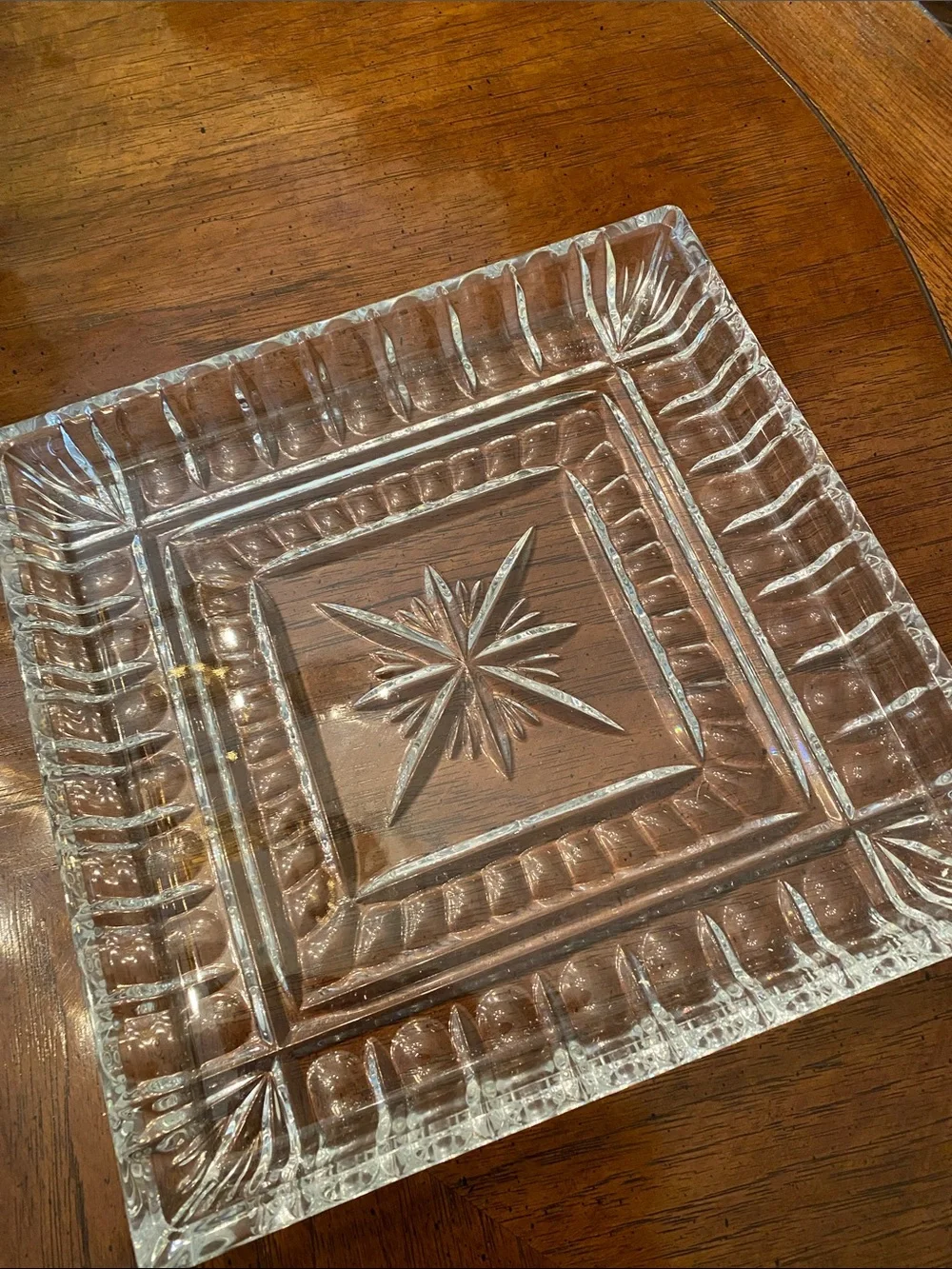 Waterford Clear Glass Square Serving Platter with Star Motif